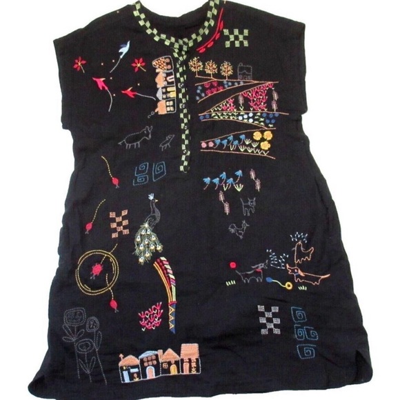 Johnny Was Tops - Johnny Was Biya Embroidered Black Boho Tunic - Size S - Floral Silk Blend - NWOT